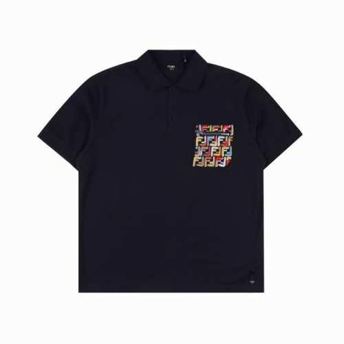 Fendi芬迪Fd Ff彩绣口袋拉链短袖polo衫 原版 G全棉珠地面料 前胸口定位，车工口袋形狀，口袋19个F撞色线刺绣。后幅刺绣“Ff”图案。定制五金拉链。
