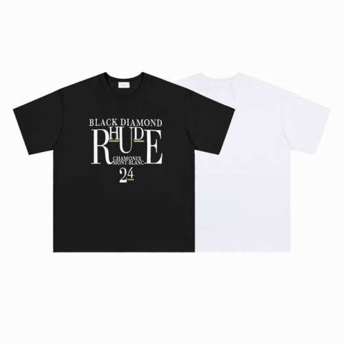 611#P70 美式潮牌Rhude Diamond纯色字母Logo印花小众高街宽松男女休闲短袖T恤 颜色：黑色 白色 面料：26支280克潮牌双纱