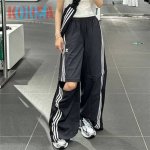 上新 春夏季新款2025三叶草阿迪达斯三条杠阔腿裤情侣款男女同款宽松版型运动裤休闲裤男士长裤子女士卫裤青年哈伦裤 密码9256 两穿可以当短裤穿可卸下裤腿Adi