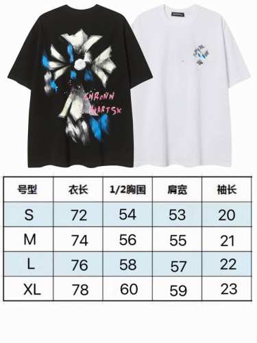 现货 p802259 新款潮牌夏季新款手绘涂鸦十字架梵文印花纯棉青年Ins高级休闲男体恤 克32支纯棉 颜色：黑色 白色 码数：S M L Xl