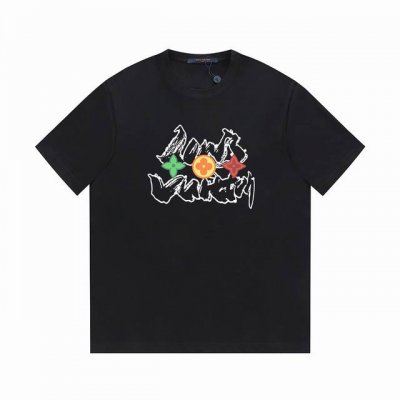 Lv24春夏系列 Louis Vuitton手绘字母&彩色标识Logo -采用双纱纯棉250G 还原Lv经典反袖做法 三标齐全 面料颜色定制定染 不缩水不退色