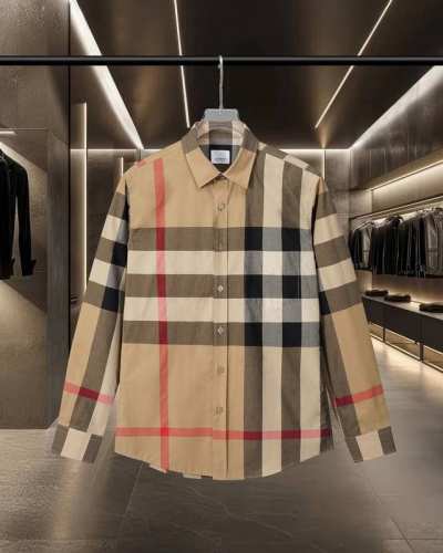 Bur 巴宝莉 Burberry爆款来袭 格纹弹力棉府绸长袖衬衫系列 2025Ss官网新款长袖 衬衫 衬衣，精美工艺 高端版本，专柜定制面料 透气舒适度高，精工
