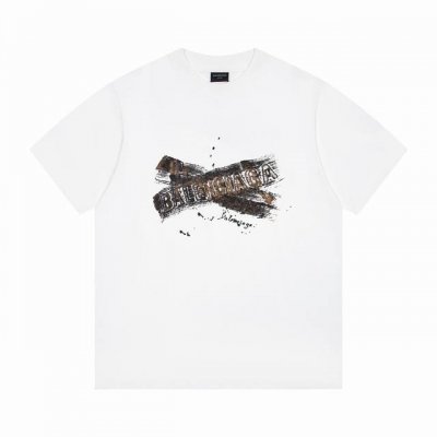 上新 款号:G949 balenciaga巴黎世家新款字母涂鸦印花休闲圆领短袖T恤 小红书热门爆款 明星网红同款穿搭 1面料采用26支270克纯棉双纱面料 柔软