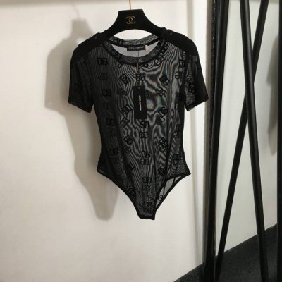 款号 7558 Dg*新款 植绒Logo字母修身显瘦短袖连体紧身衣 上衣 咖色 黑色 S-Xl S码 胸围78 袖长18 衣长68