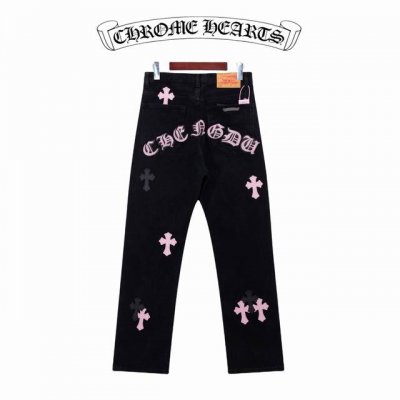 款号：D106 上新 Chrome Hearts ｜克罗心 Ch香港城市限定系列 梵文十字贴布拼皮牛仔裤- 黑粉配色 香港限定 潮流玩家们，克罗心香港城市限定牛