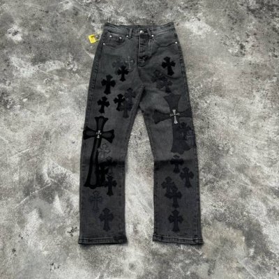 款号：H693 Chrome Hearts X Sexrecords & 克罗心金属贴皮十字架做旧黑色伦敦牛王限定牛仔裤 原版五金辅料水洗等吊卡，二维码解析均为