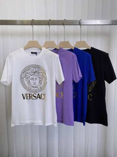 Vers&Ace 25春夏新品Medusa金箔印花标识短袖T恤衫，定制80支双股丝光棉面料；黑色 海蓝 紫色 白色 S～Xxxl 黑白可定制4Xl、5Xl