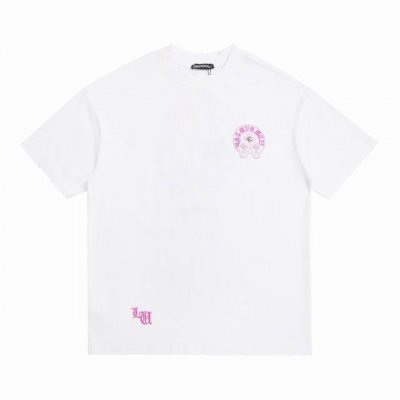 上新 高版本 Chrome Hearts 克罗心 贴布粉马蹄刺绣短袖 面料使用 G克全棉双纱面料 区别于市面低克重普通货 ，纹路清晰可见，质感柔软细腻光滑，垂感