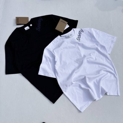 0251020 巴宝莉Burberry Bbr新款领口刺绣Logo短袖 情侣款 男女打底半袖Tee高街宽松Os半袖圆领时尚25醉新款Bbr领口刺绣情侣T恤经典款