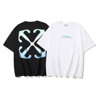 1021# Off-White纯棉260G重磅渐变箭头印花短袖T恤 黑色 白色 S M L Xl