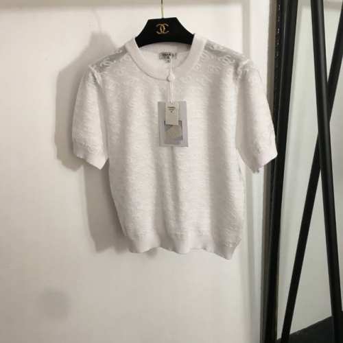 款号20252113 Chane*新款 小香Logo提花 薄款透视套头短袖羊毛针织衫 上衣，白色，粉红色，蓝色，36 38 40， 38码；肩宽36，胸围92，