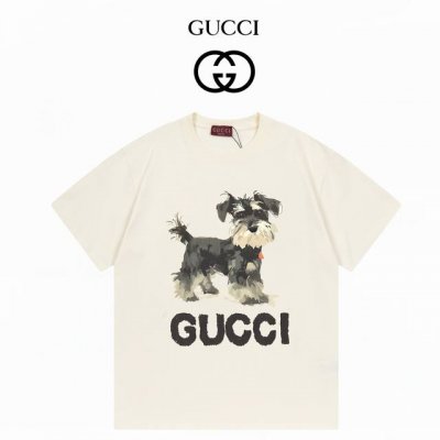 Gucci古驰 雪纳瑞数码直喷无感印花 280克双纱短袖 杏色 Xs-L