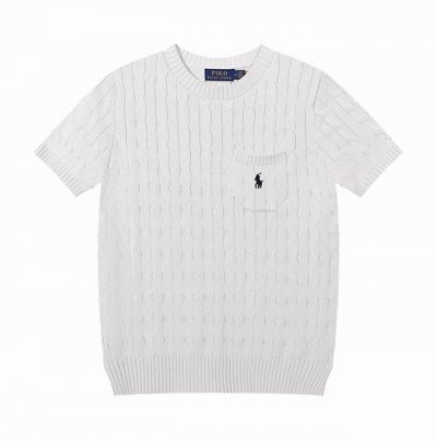 女款 拉夫劳伦Ralph Lauren圆领纯色胸前口袋小马刺绣Logo针织短袖 手感软糯，舒适亲肤，通身绞花编织设计，工艺复杂，耗时费力，圆领的设计，修饰脖颈线