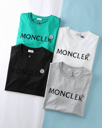 Mon*扣25Ss夏季新款高支丝光棉布基础圆领短Tee 男士胸植绒字母印花徽标时尚休闲圆领短袖T恤衫 贸易公司渠道稀出 同步Gw发售 M家最新款极简风纯色短Te