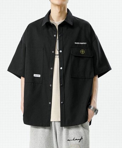 stone Island 石头岛夏季海外官网纯色基础款肌理纹质感短袖衬衫，男女同款 Ins 抖音 微博各大网红博主纷纷上身，版型好看，上身有型，修饰完美身形，精