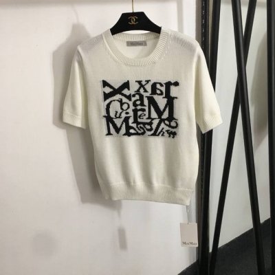 款号20252154 Maxmar*新款 胸前Logo提花短袖针织衫上衣，米白色，咖色，黑色，Sml， S码；肩宽38，胸围86，袖长23，衣长56
