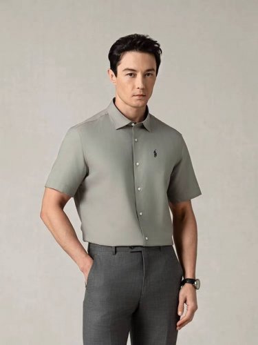劳夫劳伦 polo 夏季轻薄冰丝无痕男士抗皱商务修身免烫凉感白短袖衬衫 2025夏季新款无痕压胶短袖衬衫！激光开孔切割，压胶无痕工艺！植物定染弹性无痕面料，丝滑