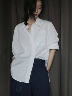 上衣 跑量爆款！冷淡系高级感慵懒风宽松休闲气质通勤衬衣SMLXL 面料：棉混纺 S码胸围102肩宽48袖长55衣长69 每个码胸围平铺腰围相差4厘米，衣长肩宽相