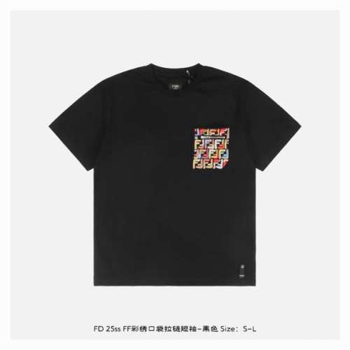 fendi 芬迪 25Ss Ff彩绣口袋拉链短袖-黑色 定制50支双股丝光180G全棉面料，前胸口定位，车工口袋形狀，口袋19个F撞色线刺绣，后幅刺绣“Ff”图