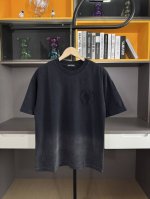 130 ch高版本克罗心Chrome Hearts 2025春夏新款马蹄十字印花水洗短袖T恤，面料：26支双纱 320克重，重洗水炒色+吊染 印花工艺：贴布绣工