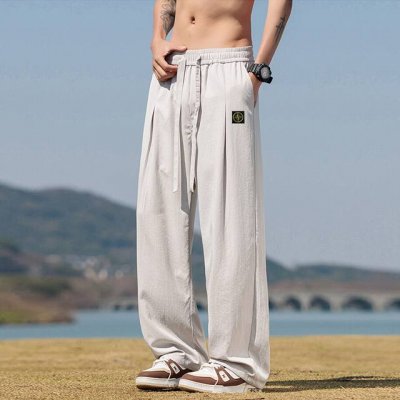 Stone Island 石头岛夏季新款纯色休闲冰丝裤 百搭拖地裤 男女同款裤子 采用冰丝面料 潮流冰爽 舒适百搭 冰冰凉凉 立体裁剪 手感细腻丝滑 百搭不挑人