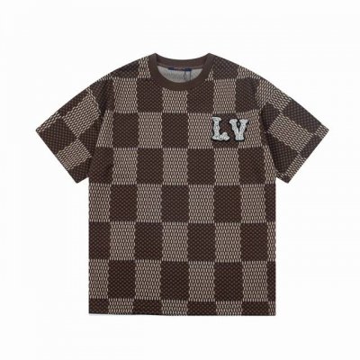 隔天到 Louis Vuitton 路易威登 珍珠字母棋盘格 大Logo标识精致升级，灵感源自八十年代复古刺绣 原版面料 官方同款 短袖T恤 同缸染面料 手感非