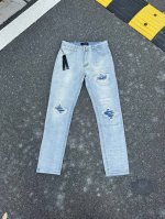 A059 Amiri新款牛仔裤水洗破洞漏皮牛仔长裤男女同款 颜色：蓝 码数：S-Xl 28-34