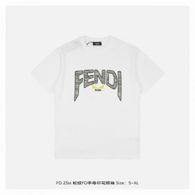 fendi 芬迪 25Ss 蛇纹Fd字母印花短袖 面料采用230克重精梳棉 定制32支1*1螺纹 成衣两遍水洗处理 面料舒适亲肤无异感 定制定染面料 纺织密度高
