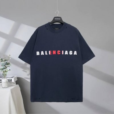 b186# 市场顶级品质 balenciaga 巴黎世家2025Ss 立体字母发泡印花磨破做旧短袖T恤 印花采用进口胶浆发泡印花工艺 市场顶级的质量 官网品质