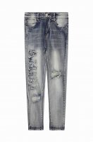 款号3390 正确版本 顶级复刻 Amiri Mx1高街牛仔裤修身水洗刀割破洞长裤Fog高街男潮 Amiri蓝色 近年来高街成了男装里越来越频繁出现的词 高街风