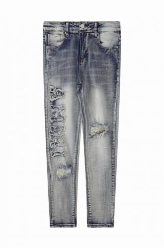 款号3390 正确版本 顶级复刻 Amiri Mx1高街牛仔裤修身水洗刀割破洞长裤Fog高街男潮 Amiri蓝色 近年来高街成了男装里越来越频繁出现的词 高街风