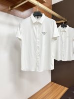 普拉达 高端品牌设计高品质短袖衬衫 对版定染面料 上身高级感十足 纯棉竹纤维面料 质量高 码数:M-3Xl