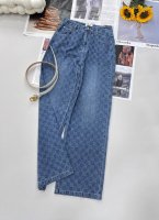 Celin* 25Ss春夏新款 格子提花凯旋门腰带牛仔长裤丨独家高版出品 上身绝对王炸牛仔裤 裤型质感真的绝了高腰宽松的版型 恰好的裤长 拉伸腿部线条 营造利落