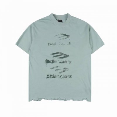 Balenciaga巴黎世家 25Ss新款破坏涂鸦短袖 前后模糊图案白墨直喷洗水磨烂破坏做旧下摆手工打磨短袖T恤面料采用巴定织定染全棉双纱紧密棉.克重 克还原砖