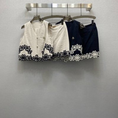 di*25Ss 重工定位绣花气质V领马甲上衣半裙套装 ，高级面料，颜色:图片2色，面料：刺绣亚麻面料 Smlxl