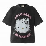 Vt942 Hello Kanye凯蒂猫Kt猫卡通人像数码直喷印花复古水洗做旧侃爷同款短袖T恤 小领口设计 白墨数码直喷印花 高街复古重磅做旧水洗Vintage