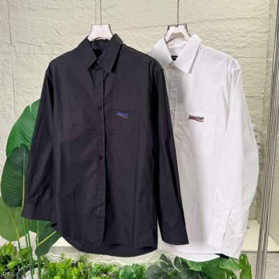 Balenciaga 巴黎世家情侣款经典可乐衬衫刺绣翻领纽扣长袖T恤 男女同款休闲外套 厌倦了花里胡哨的设计 巴黎世家这款纯色徽标刺绣翻领纽扣长袖衬衫就是你的简