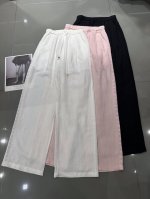 miumiu-新款珠子绑带麻料阔腿裤 亚麻面料透气舒适 侧边花边设计 百搭显瘦款 推荐推荐 三色 Smlxl