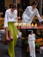 套装 Cel E爆款来袭极简帅飒大气博主风Ins_纸片人衬衫阔腿裤。獨特的腰带细节，立体精炼的廓形，设计简约干练大方。“独特不张扬”的蕞好诠释。想要一件不夸张但