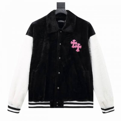 款号Y615 Chromehearts 克罗心 十字架刺绣字母羊羔毛拼接棒球服外套 渠道精品 潮男潮女Zui爱的棒球服夹克，市场各级版本都有 细节你们一定要对比