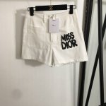 款号20252197 Dio*新款 Miss字母印花口袋高腰牛仔短裤，白色，Sml， M码；腰围70，长36
