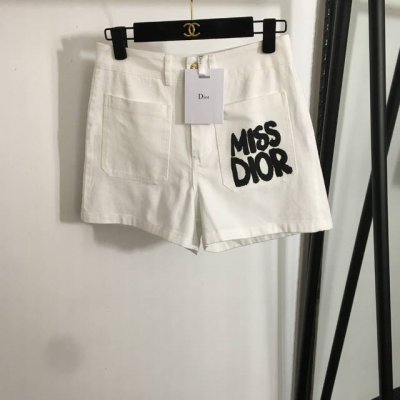 款号20252197 Dio*新款 Miss字母印花口袋高腰牛仔短裤，白色，Sml， M码；腰围70，长36