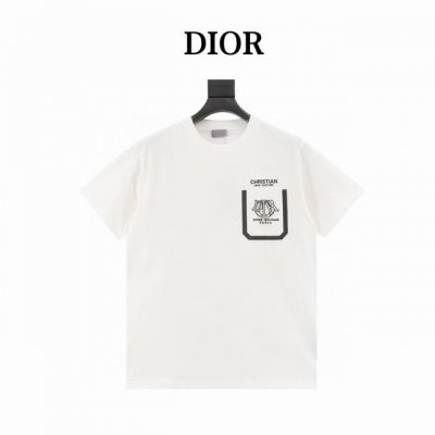 dior 迪奥25新款 经典口袋刺绣 短袖T恤，纯棉洗水面料，洗水后270克重左右，做工细致，男女同款宽松版型，时尚大气。 颜色：黑 白 尺码：S-Xl
