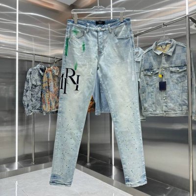 amiri 涂鸦字母刺绣街头潮流修身小脚弹力牛仔裤 颜色 浅蓝色 码数 30 32 34 36 38