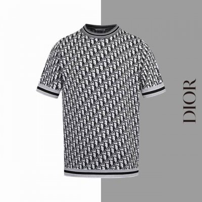 款号#Z24 迪奥满印老花圆领针织短袖 dior 官网一致款式 面料 仿羊毛精品纯棉针织 同缸同色织染螺纹 颜色一致 配套 三标齐全 纸板 油纸 码贴包装 做前