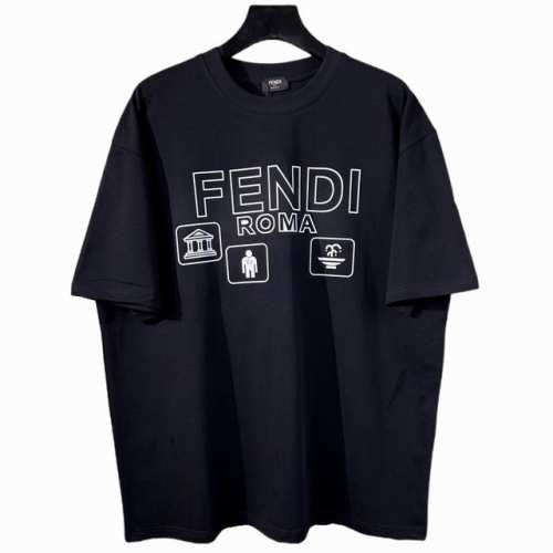 Fendi 芬迪 2025最新款潮牌情侣款 经典Logo印花圆领T恤 春夏新品 高品质280克纯棉面料 时尚百搭经典潮款 穿着舒适 透气 时尚 不失个性 帅气有