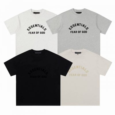 fear Of God Fog复线 #F05 Essentials 新款弧形立体美丽绒字母T恤 颜色:浅燕麦 深燕麦 黑色 褐色 尺码：S-Xl