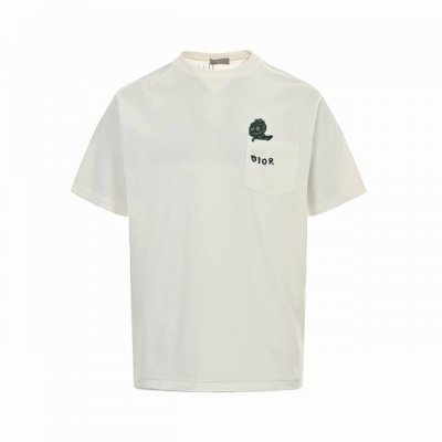dior 迪奥 24Ss 口袋小恐龙刺绣短袖 定制1:1原版20支双纱赛尔棉配套32支双纱罗纹面料，，衣身多处皆由纯人工规律性定位磨破，做工繁琐复杂，人工定位车