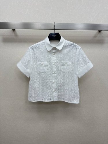 25Ss Celin *夏季系列新款 复古提花镂空衬衫 高级定制斜纹全棉材质 质感十足 水洗短袖上衣 呈现出刺绣镂空花纹凯旋门图腾徽标 更显眼高级点亮细节 低调