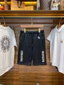 Ch25Ss春夏新款黑色磨毛棉质抽绳短裤，男女同款经典梵文标识刺绣休闲短裤五分裤！贸易公司渠道稀出，同步官网发售！Ch家新款梵文短裤深受潮人们的追捧，它不仅是一